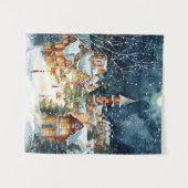 Tenture Ville de Noël illustrative dans la neige (Devant (Horizontal))