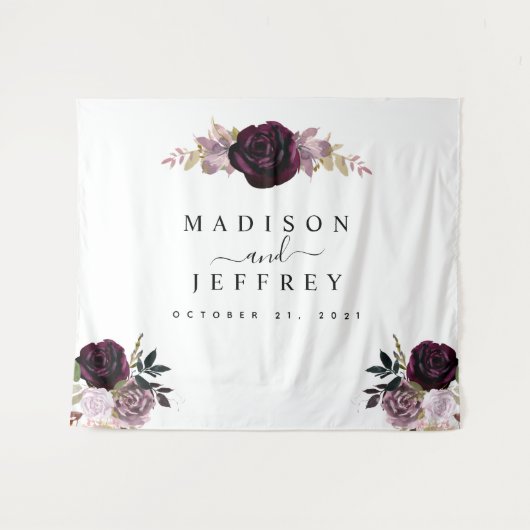 Tenture Vin Plum Mauve Automne Floral Mariage fond (Devant (Horizontal))