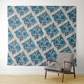 Tenture vintage bleu antique fleurs artisanat rustique (En situation (horizontale))