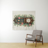 Tenture Vintage Clock Surrounded by Roses and Vines (En situation (horizontale))