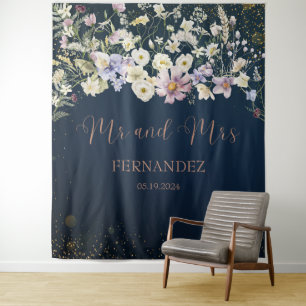 Tenture Vintage Elégant bleu foncé Mariage fond