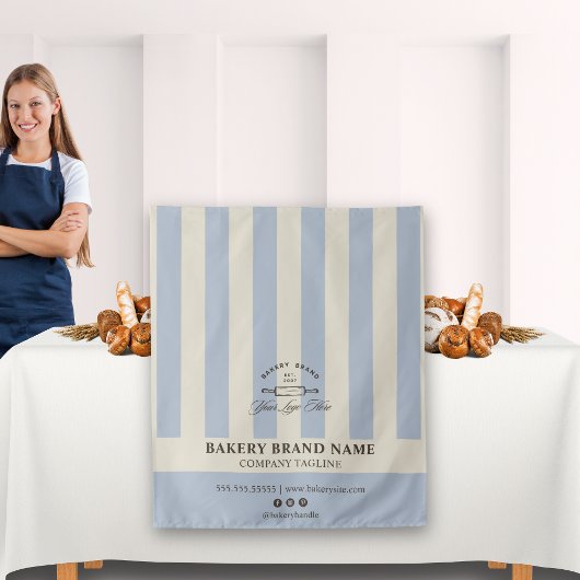 Tenture Vintage French Stripes Bakery Logo Table Runner