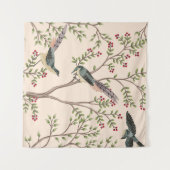 Tenture Vintage garden tree, bird floral seamless  (Devant (Horizontal))