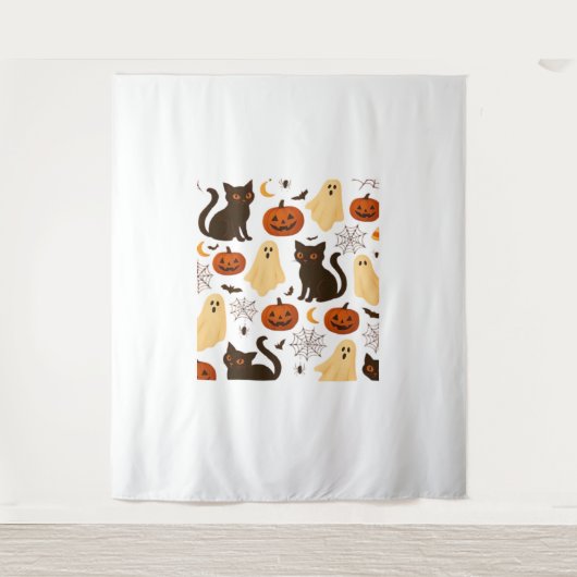 Tenture Vintage Halloween Ghost & Black Cat Motif Classi (Devant)