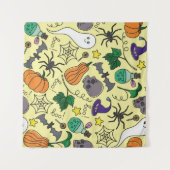 Tenture vintage Halloween seamless pattern. Pumpkin, ghost (Devant (Horizontal))