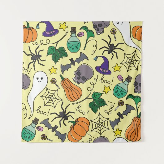 Tenture vintage Halloween seamless pattern. Pumpkin, ghost (Devant)