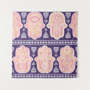 Tenture Vintage Indien dessiné à la main symbole hamsa san