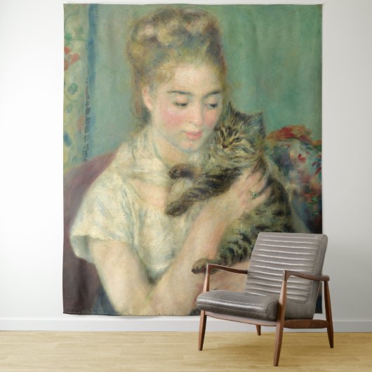 Tenture Vintage Pierre Auguste Renoir Femme avec chat (En situation)