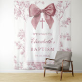 Tenture Vintage Pink Bow Baptism Photo Backdrop (En situation)