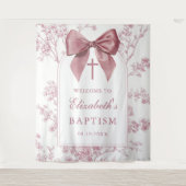 Tenture Vintage Pink Bow Baptism Photo Backdrop (Devant)