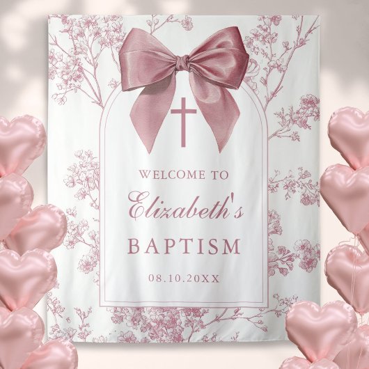 Tenture Vintage Pink Bow Baptism Photo Backdrop