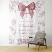 Tenture Vintage Pink Bow Holy Communion Photo Backdrop (En situation)