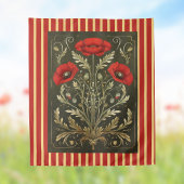 Tenture Vintage Poppies Art Nouveau Gold Red Striped