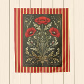 Tenture Vintage Poppies Art Nouveau Gold Red Striped