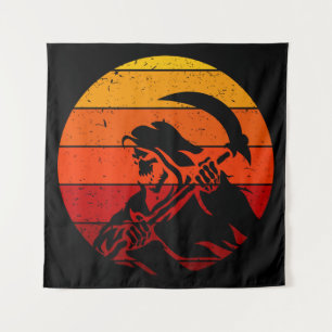 Tenture Vintage Retro Coucher de soleil Halloween Faucheur