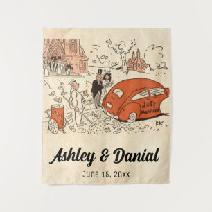 Tenture Vintage Retro Juste Marié Couple Mariage classique