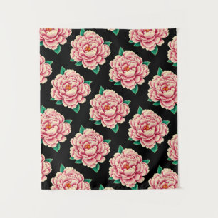 Tenture Vintage rose Peony Motif noir
