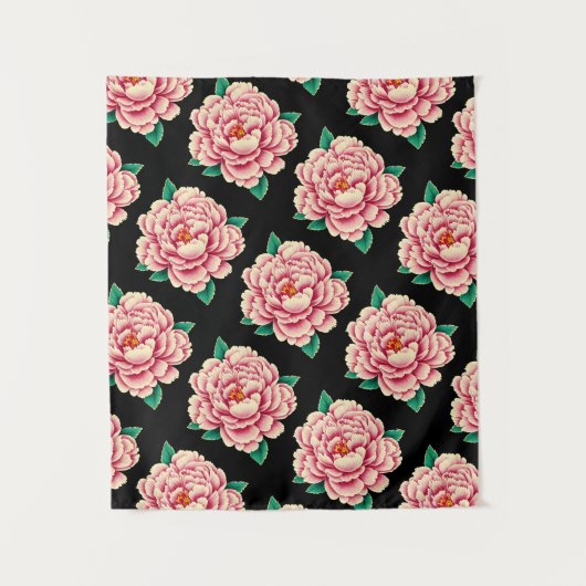 Tenture Vintage rose Peony Motif noir (Devant)