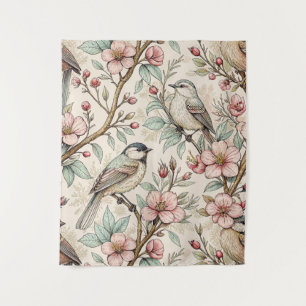 Tenture Vintage Sakura Cerry Blossom & Bird Aesthétiquemen