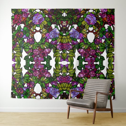Tenture Vintage Tiffany Vitrage pourpre Roses (En situation (horizontale))