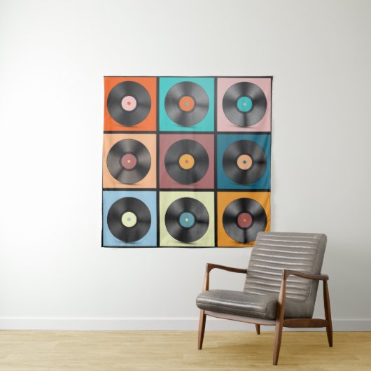 Tenture Vinyl records : retro LP set. (En situation)