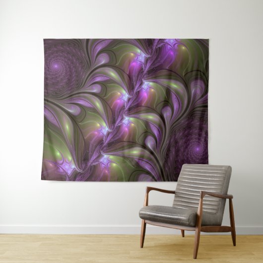 Tenture Violet Abstrait violet violet kaki fractal (En situation (horizontale))