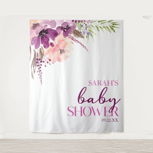 Tenture Violet Magenta Purple Baby shower Floral (Devant)
