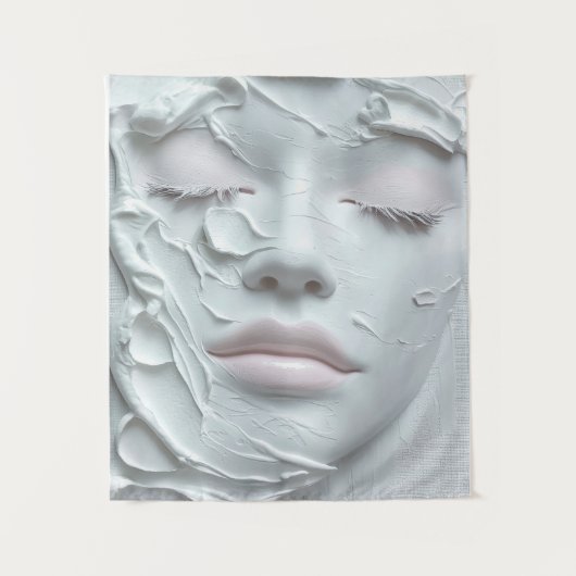 Tenture Visage de Fille Éthérée dans une Texture Douce Bla (Devant)