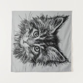 Tenture Visage de Kitten noir et blanc sur gris (Devant (Horizontal))