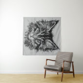 Tenture Visage de Kitten noir et blanc sur gris (En situation (horizontale))