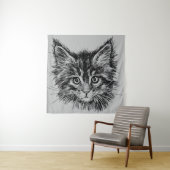 Tenture Visage de Kitten noir et blanc sur gris (En situation)