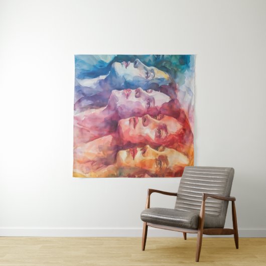 Tenture Visages des femmes - Peinture aquarelle (En situation (horizontale))