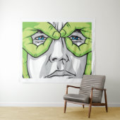 Tenture Visages expressifs, main verte et yeux colorés (En situation (horizontale))