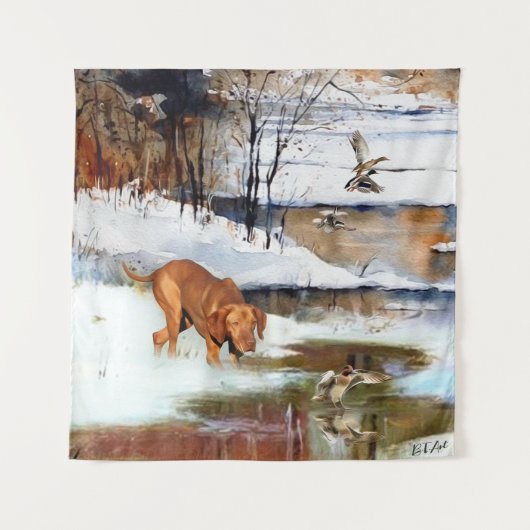 Tenture Vizsla hongroise, canards de chasse en hiver (Devant)