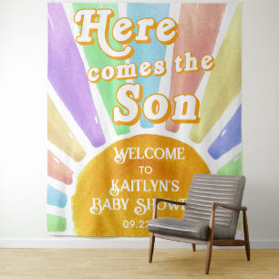 Tenture Voici Le Baby shower Son Retro Boys Bienvenue