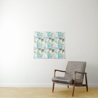 Tenture Voilier d'aquarelle avec le motif de palmier