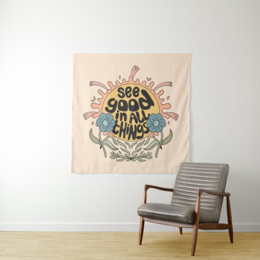 Tenture Voir le bon dans toutes les choses Hippie Graphic (En situation)