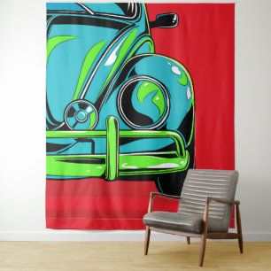 Tenture Voiture de Sport Rétro Turquoise Avant Pop Art