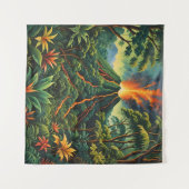 Tenture Volcan acrylique sur l'île remplie d'arbres (Devant (Horizontal))