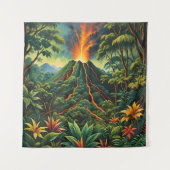 Tenture Volcan acrylique sur l'île remplie d'arbres (Devant)