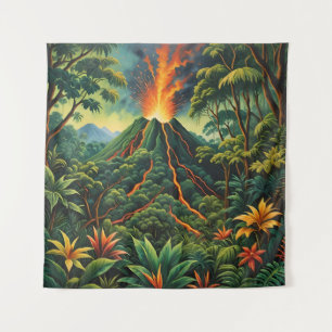 Tenture Volcan acrylique sur l'île remplie d'arbres