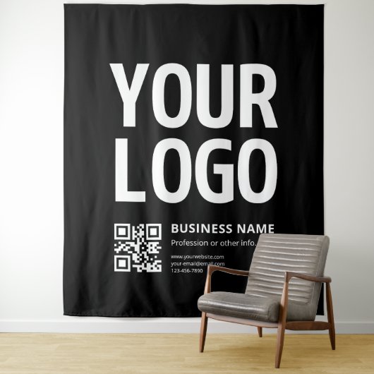 Tenture Votre logo avec QR code et texte modifiables (En situation)