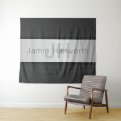 Tenture Votre nom et votre monogramme | Gris & Faux Silver (En situation (horizontale))