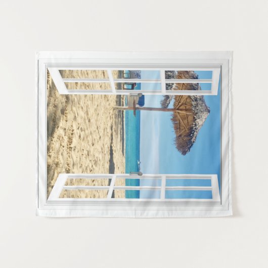 Tenture Vue Plage De Sable Et Fenêtre Océan (Devant (Horizontal))