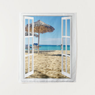 Tenture Vue Plage De Sable Et Fenêtre Océan