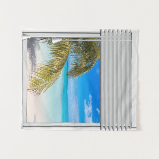 Tenture Vue Plage Fenêtre Artificielle Avec Aveugles (Devant (Horizontal))