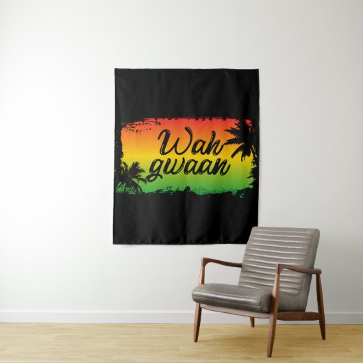 Tenture Wah Gwaan Jamaïque Rastafarian Tapestry Caraïbes (En situation)