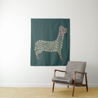 Tenture Warm Gold Gradient Paw Print Dog Silhouette Fabric