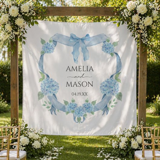 Tenture Watercolor Blue Hydrangea Crest Wedding