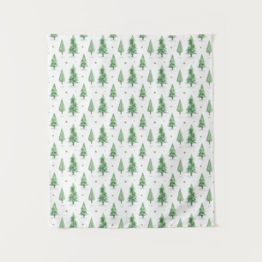 Tenture Watercolor Christmas Trees Seamless Pattern (Devant)